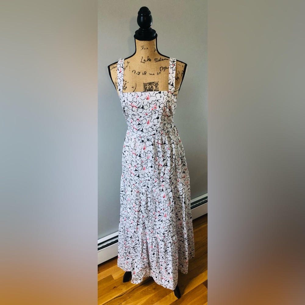 ZARA WHITE & BLACK FLORAL PRINT MAXI DRESS TIE BACK